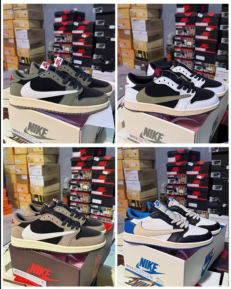 Nike sneakers displayed on Nike shoe boxes in warehouse with stacks of inventory